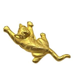 Vintage 1980s Signed Playful Gold Tone Kitty Cat Brooch
